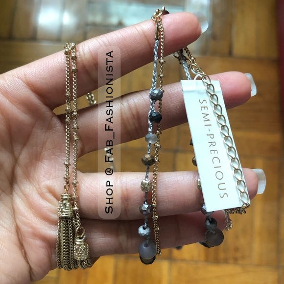 Gemstone Semi precious tiered necklace gold - Picture 1 of 9